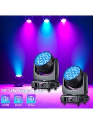 19 LED que enfocan la luz con cabezal móvil 4 en 1 RGBW DMX512 y control de voz para fiesta familiar DJ KTV Disco Bar