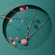 GIRLLUCK Kalung TITANIUM Wanita K131 Model Bulat Full Zircon Pink Rantai Pecah Kopi Best Seller Lapi