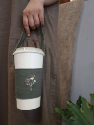 一束花手刺繡飲料袋/杯袋/可收納
