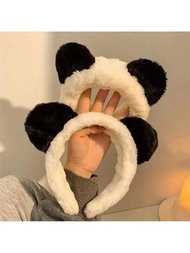 Lindo Conjunto De Banda Para La Cabeza Y Lazos Para El Cabello De Diseño De Orejas De Panda De Peluche Para El Baño, Cuidado Facial, Mascarilla