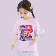 100-150cm Baju Kpop Demon Hunter Huntrix T-shirt Cartoon Demon Hunter Print Clothes Women Girls  Cot