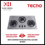 TECNO SR 98SV 90CM 3 BURNERS STAINLESS STEEL GAS HOB - 1 YEAR MANUFACTURER WARRANTY + FREE DELIVERY