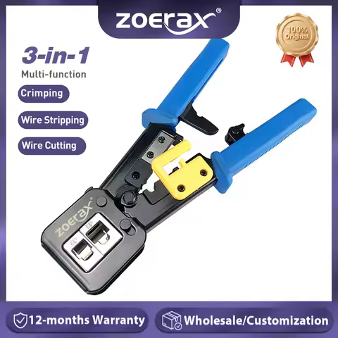 ZoeRax RJ45 Crimp Tool Pass Through Cat5 Cat5e Cat6 Crimping Tool for RJ45/RJ12 Regular and End-Pass