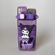 Cute Sanrio Square Water Cup Portable Cinnamoroll Kuromi Straw Water Bottle High Capacity Double Drinking Cup