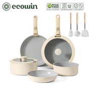 Ecowin 12 Pcs Pans Set Non Stick Ceramic Cookware Set with Removable Handles Dishwasher/Oven Safe PF