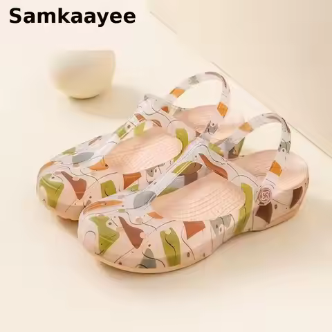 Size 35-40 Women Sandals Slippers Platform Shoes Mules Clogs Beach Shoes Summer Female Flower Print
