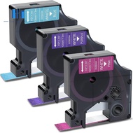 3-Pack for DYMO COLORPOP Label Tape White Print on Blue/Pink/Purple Glitter 12mm for Label Maker, Label Manager 160 280