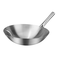 In Stock 1pc Stainless Steel Single Handle Wok Practical Wok Kitchen Utensil (Silver)