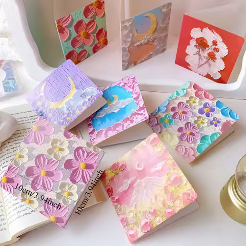8PC High value literary small fresh oil painting greeting card foldable creative holiday birthday wi