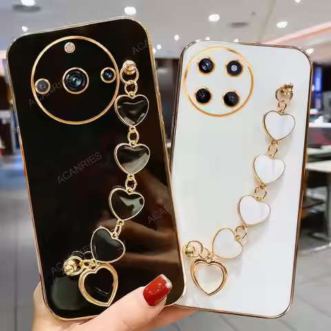 Realme11 Luxury Plating Love Heart Bracelet Chain Case For Oppo Realme 11 10 Pro Plus 4G 5G Silicone