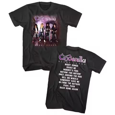 Cinderella Night Songs Album Cover Art T Shirt 80's Glam Rock Band Merch Men's and Women's Same Crew