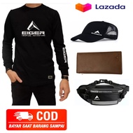 outfit pria kaos lengan panjang tas selempang dompet dan topi baju kaos lengan panjang pria distro t