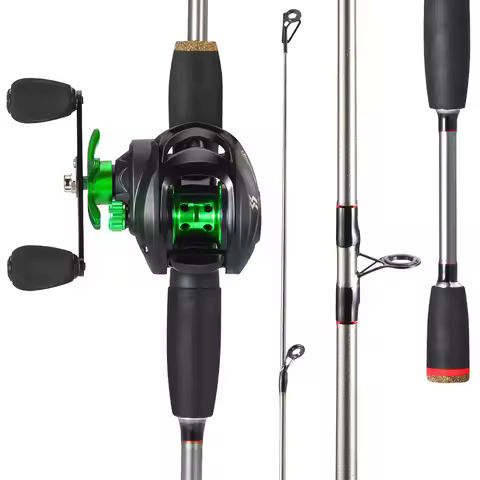 Sougayilang 2Sections Fishing rod and Baitcasting Reel Set Glass Rod EVA Handle 5-10lb Trolling Reel