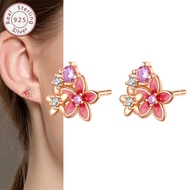 Women Earrings s925 Silver Pink Flower Earrings Inlaid Zircon Engagement Wedding Party Jewelry