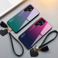 三星手機殼 適用S24 S22 Ultra FE 玻璃鏡面防摔保護套 漸變多色可選 黃色 S24+ /掛繩另購