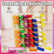Montessori Cylinder Socket Blocks Board Game Sense System Wood Board and Stick Intelligence Developm