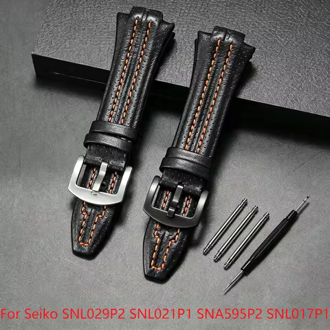 15×27mm Leather Strap For Seiko Sportura Snl029P2 Snl021P1 Sna595P2 Snl017P1 Waterproof Sports Watch