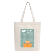 Túi Tote Vải Canvas Mộc GINKO có dây kéo khóa ( túi con ) from basic In Hình  Rainy Bear M81