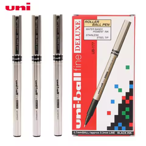 12PCS Mitsubishi Uni-Ball Fine Deluxe UB-177 0.7mm Gen Ink Pen Rollerball Pen waterproof Black/Blue/