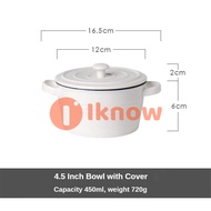 I know Ceramic Instant Noodle Bowl with Cover/Lid Big Soup Ramen Bowl Black Line Salad Bowl Nordic B