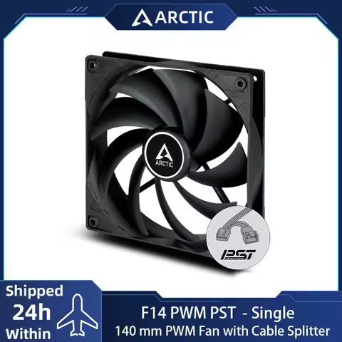 ARCTIC F14 PWM PST Black Fan, 140mm Fan, PC Case Fan with PWM Sharing Technology (PST), Quiet motor,