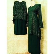 Baju Kurung Moden Fishtail Sedondon Mak Anak Dark Emerald Green Hijau Gelap Gold Line Exclusive Limi