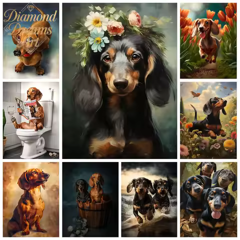 Frameless,Dachshund 5D Diamond Painting Cute Pet Dog Art Mosaic Portrait DIY Diamond Embroidery Room