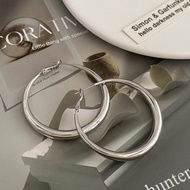 Silver Color Plain Circle Big Earrings Female Geometric Circle Fashion Earrings