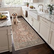 Bavni Washable Runner Rug 3x7, Non Slip Hallway Rug, Vintage Aesthetic Thin Low Pile Washable Carpet