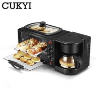 CUKYI 3 In 1 Electric Breakfast Machine Multifunction Coffee maker frying pan mini oven  household