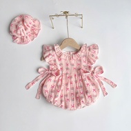 Bộ bodysuit cho bé gái kèm mũ chất xô Muslin mềm mát quần áo sơ sinh cho bé từ 0-12 tháng đồ bé gái 