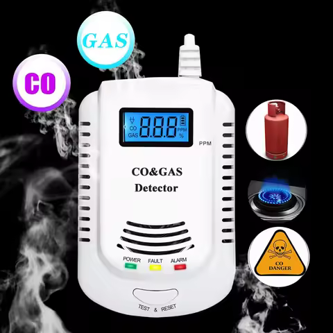 2 In 1 Propane Butane CO Sensor AC90V-240V EU Plug DC9V Battery Powered Combustible Gas Detector Fir
