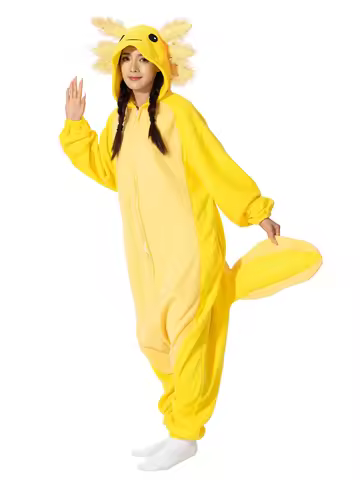 ELEIMOS Halloween Onesie Yellow Axolotl For Women Men Adult Animal Kigurumis Pyjamas Cartoon Pajama 