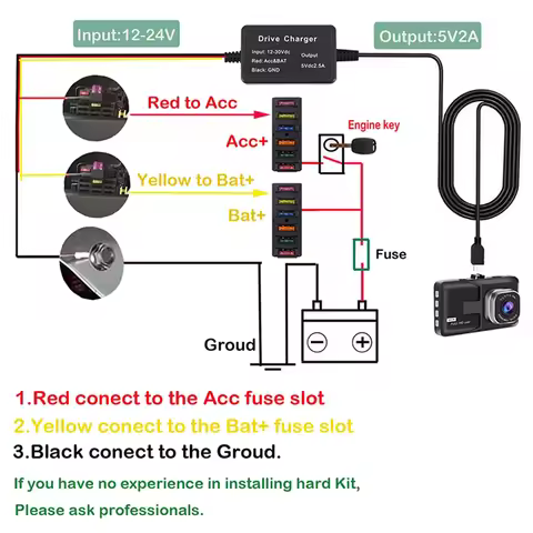 A05R Parking Surveillance Cable for 70mai 4K A800S A500S D06 D07 D08 M300 Hardwire Kit UP02 for Car 