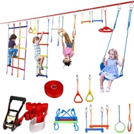50FT Ninja Warrior Course for Kids 11 Accessories Trapeze Swing Climbing Net Rope Ladder Monkey Bars