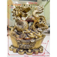 Feng Shui Bronze Dragon Statue Holding Jade Lying in Gold Bar LxWxH: 16x11x20cm - Weight 2kg