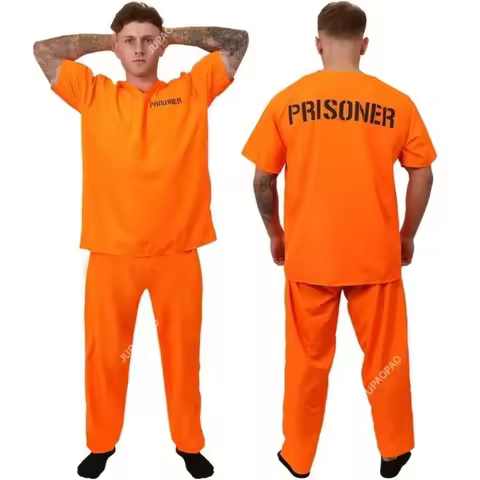 Adult Inmate Costume Orange Prisoner Jumpsuit Jailbird Outfit for Halloween Orange Prisoner Costume 