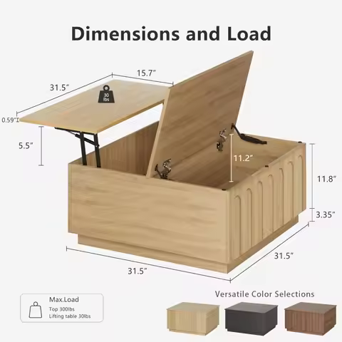 Adjustable Storage Coffee Table, Square Wood Grain Coffee Table, Bohemian Style Multifunctional Coff