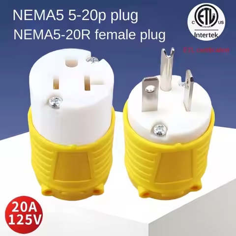 5-20P Male Plug 5-20R Female Connector, ETL/cETL Listed Cord 20A 125V US Standard Replacement Plug R