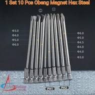 MATA 10Pcs Hex Steel Magnetic Screwdriver Bits 1/4 Inch 100mm Shank Slot PH1 PH2