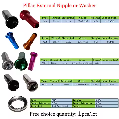 1pcs/lot Pillar 14G( FG2.3) Round Head Bike Spokes Nipple 7048 Washer External Brass Alloy 12mm 14mm