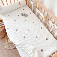 【In-Stock】 Korean Quilted Baby Cot Crib Fitted Sheet Bear Cherry Star Embroidered Cotton Kids Infant Bed Sheets Mattress Cover Bedspread