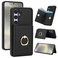 Card Case For Samsung A55 Leather Case With Ring Bracket Wallet Bag Case Mobile Phone Shell With Car
