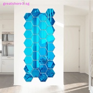 GREATSHORE 12Pcs Hexagonal Frame Stereoscopic Mirror Wall Sticker Decoration SG