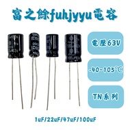 Taiwan Fuzhiyu TN Series 63V 1uF/22uF/47uF/100uF High Voltage Electrolytic Capacitor Lead