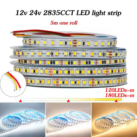 5m Dual Color LED Light Strip SMD 2835 CCT Dimmable LED Strip Light DC12V 24V WW CW 8MM Cabinet Ligh