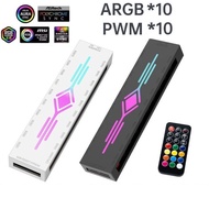 AH10 ARGB Hub 10 Port (5V 3PIN ARGB+4 Pin PWM) PC Case CPU Fan Controller Remote ARGB sync Connector