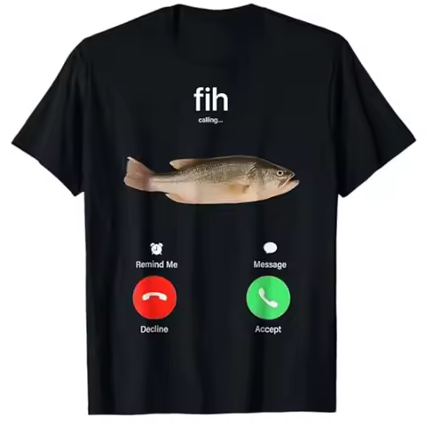 Fih Calling Remind Me Message Decline Accept Phone Call Fish T-Shirt Funny Fishman Short Sleeve Tee 