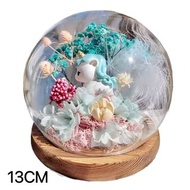 🔴訂購預10日［藍色馬獨角獸公仔玻璃罩擺件 13CM ］✔️附包裝。店主人手作成品，藍色系保鮮花永生花花材真花製， ❌💰不議價❌💰Fixed Price，No bargain❌ Preorder Ha