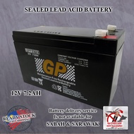 GP 12V 7.2AH RECHARGEABLE SEALED LEAD ACID BATTERY  GPP 1272
